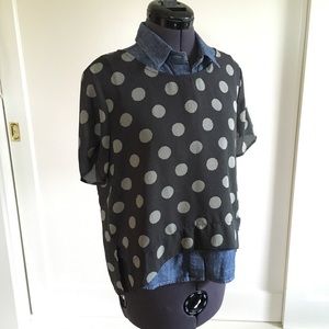 ASTR Polka Dot Crop Top Black White S